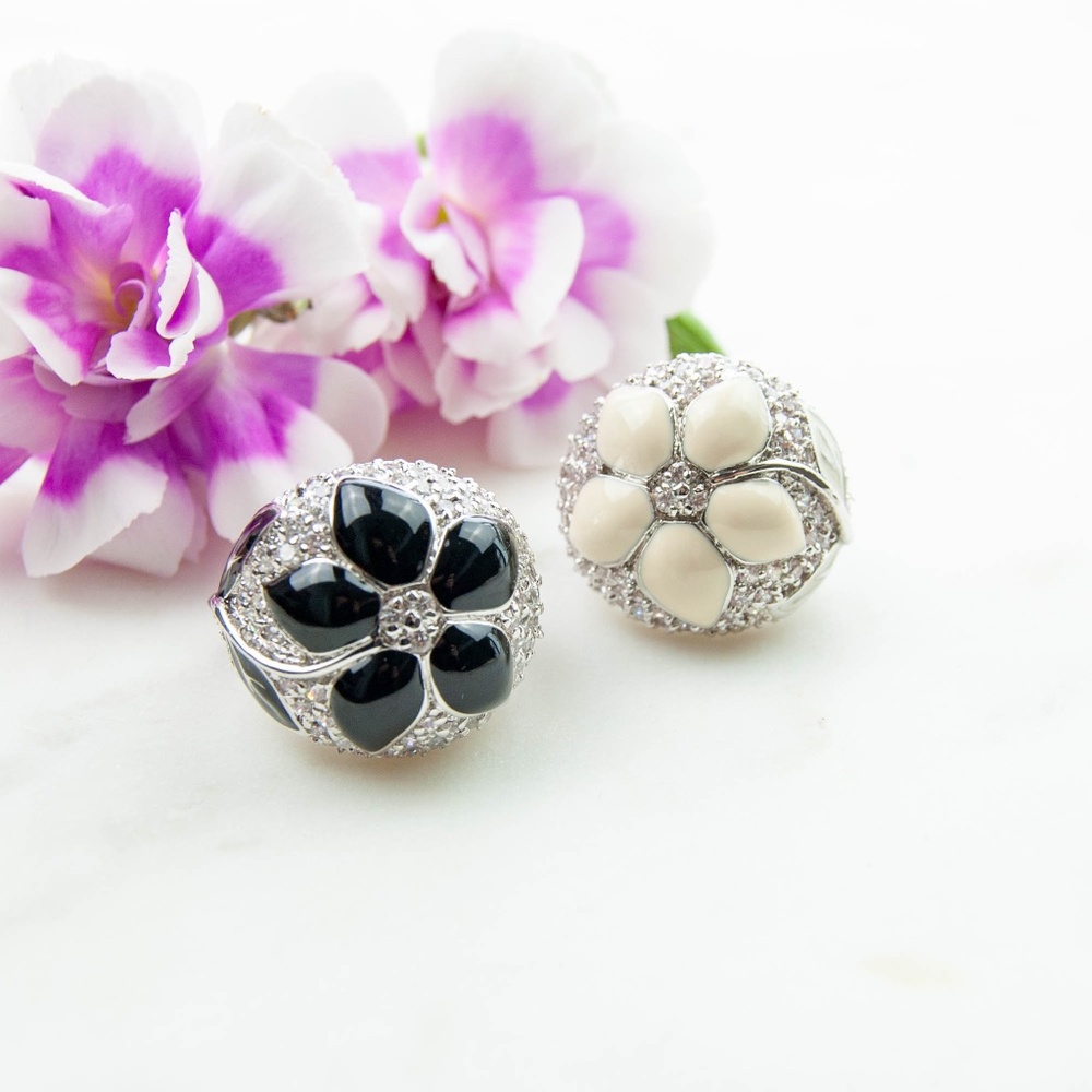 Floral Cubic Zirconia & Enamel Cocktail Ring
